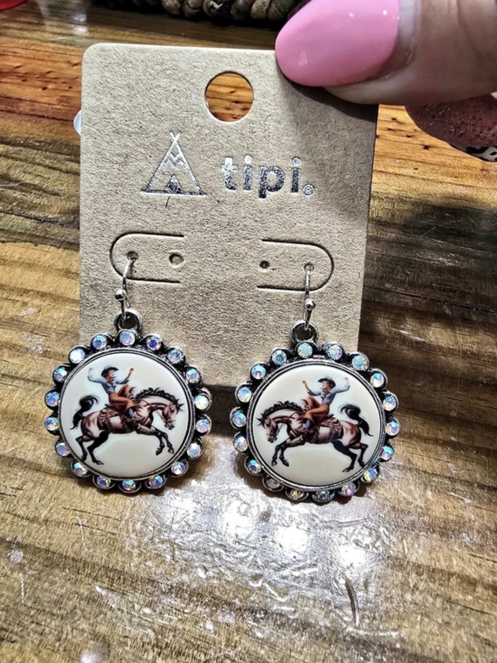 tipi Western Cowgirl Horse Rhinestone Dangle Earrings